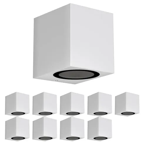 ledscom.de 10 Stück Wandleuchte ALSE für außen, IP54, Downlight, weiß matt, eckig, 1x GU10 max. 35W