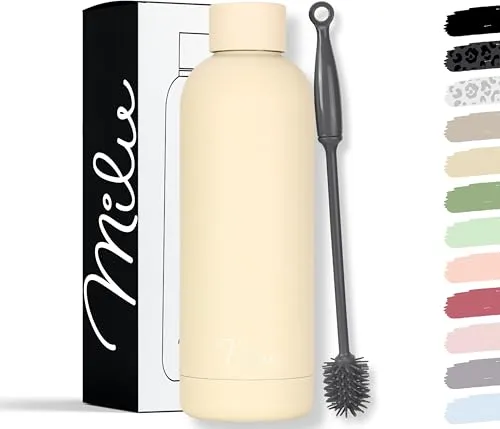 Milu Thermosflasche 500ml - Isolierte Edelstahl Thermo Trinkflasche, auslaufsicher und kohlensäuregeeignet - Thermosflaschen: Doppelwandige Vakuumisolierung für bis zu 12 Stunden warm und 24 Stunden kalt. Ideal für Rucksäcke, mit antibakterieller Reinigungsbürste und trendigen Farben.