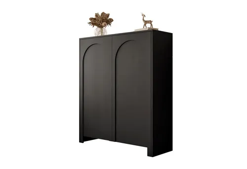 Schwarzes Highboard aus Holzwerkstoff 104x119x35 cm - Elegantes Highboard für Ihr Wohnzimmer mit grifflosem Push-to-Open-System. Robuste Bauweise und modernes Design sorgen für stilvolle Ordnung. Inklusive 24 Monate Garantie und einfacher Montage.