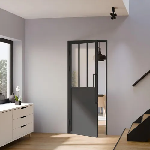 inova Loft Glastür 830 x 2040 mm - Klarglas, 3 Felder, DIN Links, Komplettset in Schwarz - Hochwertige Glastür mit 4mm Sicherheitsglas und pulverbeschichtetem Stahlrahmen. Einfache Montage mit beiliegendem Zubehör für verschiedene Wandtypen, ideal für moderne Wohnräume.