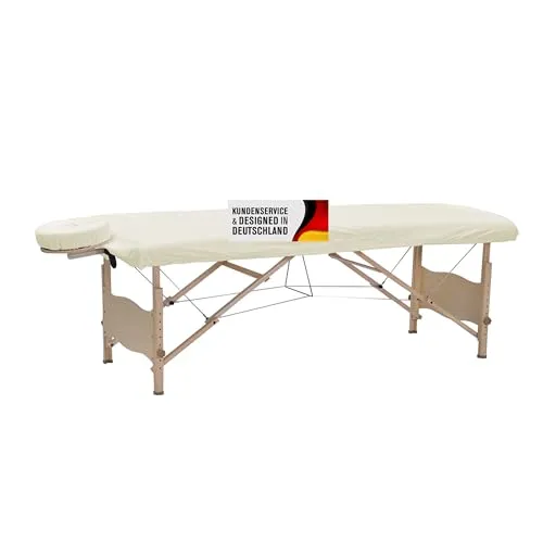 Promafit Therapieliegenbezug Set 3-TLG. - 100% Baumwolle in Beige - Massageliegenbezüge für Liegen bis 76 cm Breite, 100% Baumwolle für ein angenehmes Hautgefühl, maschinenwaschbar und trocknergeeignet.