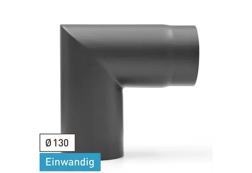 raik Rauchrohrbogen 90° 130 mm - Abgasrohre - 2-teiliger Rauchrohrbogen aus 2 mm starkem Stahlblech in hitzebeständigem Gussgrau, ideal für sichere und effiziente Abgasführung. Made in Germany.