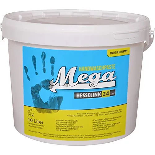 Hesselink Handwaschpaste Mega 10 Liter Eimer - hautschonend - für Werkstatt und Industrie - löst Fett, Öl und organische Stoffe (1x 10 Liter)