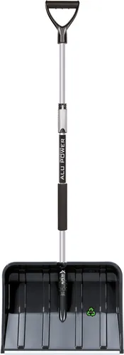 FORTENA Große Schneeschieber 49 cm - Schneeschaufel mit leichtem Telescopic Stahlstiel Schwarz - Kunststoff Schneeräumer mit Aluprofilkante - Bequeme Schneeschüppe, Stark Schneeschippe