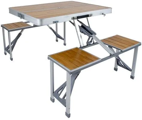 Bo-Camp Bambus Picknicktisch, braun/silber - Camping-Möbel mit hitzebeständiger und wasserdichter Tischplatte, ideal für 4 Personen und perfekt für Outdoor-Aktivitäten.