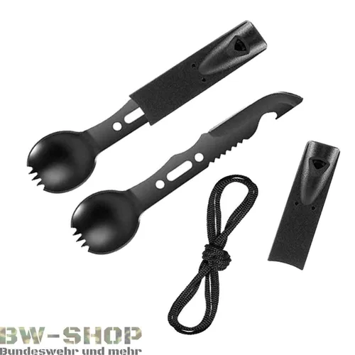 CAMPING BESTECK SET 7in1 OUTDOOR SURVIVAL ESSBESTECK GÖFFEL SÄGE PFEIFE MESSER