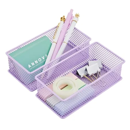 Annova Netz-Schubladenschrank und Regal, Organizer, Aufbewahrungskorb, für Schule, Büro, Zubehör, 2 Stück (Light Purple, 15x7.5x5cm)
