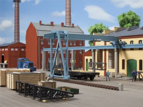 Auhagen 11437 Halbportalkran Bausatz H0 - Modellbahn Zubehör für Landschaftsgestaltung, detailgetreuer Kran Bausatz für realistische Szenen in Spur H0