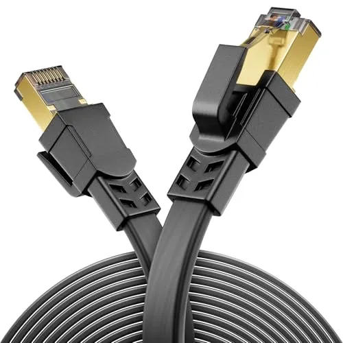 deleyCON 1,5m CAT8.1 Flaches LAN Kabel Netzwerkkabel Kupferleiter 40 Gbit 2000 MHz Patchkabel Gigabit Ethernet Cable RJ45 Stecker LAN DSL CAT.8 Kabel - Schwarz