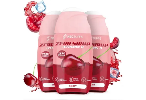 Neosupps Zero Sirup, Cherry Geschmack, 3x65 ml Getränkesirup mit Vitamin C Sirup, 195 ml, Ohne Zucker, Ohne Kalorien
