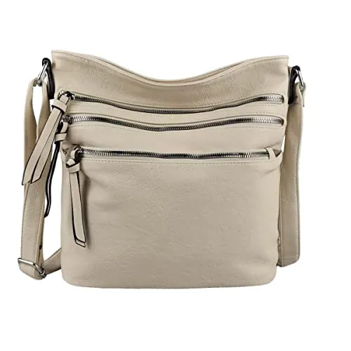 Damen Tasche Shopper Schultertasche Umhängetasche Crossover Crossbody Henkeltasche Beuteltasche Handtasche City Bag Reise Kunst-Leder Beige
