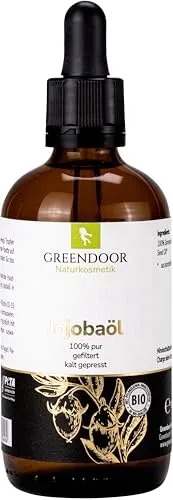 GREENDOOR REINES Bio Jojobaöl mit Pipette 100ml natürlich pur nativ kaltgepresst vegan, Natur Haaröl ohne Silikon, Naturkosmetik anti aging Öl für Körper Haare Haut Nägel Gesicht Intimbereich