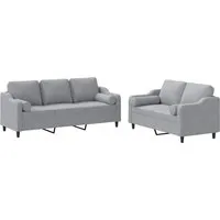vidaXL 2-tlg. Sofagarnitur mit Kissen - Hellgrau - Moderne Sofagarnitur aus strapazierfähigem Stoff, ideal zum Entspannen oder Plaudern. Bequeme Polsterung und praktische Rollkissen sorgen für perfekten Sitzkomfort.