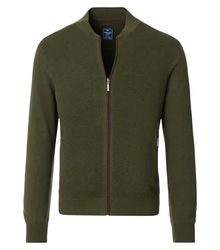 Redmond Strickjacke Uni Grün 6XL - Strickjacke für Herren mit Stehkragen in klassischem Design, aus reiner Baumwolle für angenehmen Tragekomfort und ideale Passform.