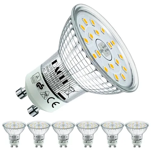 EACLL GU10 LED 4000K 4.9W Ersetzt 75W Halogen Leuchtmittel, 6er-Pack. Neutralweiss 585 Lumen Birnen, AC 230V Flimmerfrei Strahler, Abstrahlwinkel 120 Grad Spot, Nicht Dimmbar Ø50xH53mm Reflektorlampen