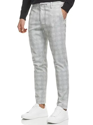 JEFF Herren Dyer Stoffhose mit 4 Taschen | Stretch Hose Herrenhose für Männer Grey Check, L