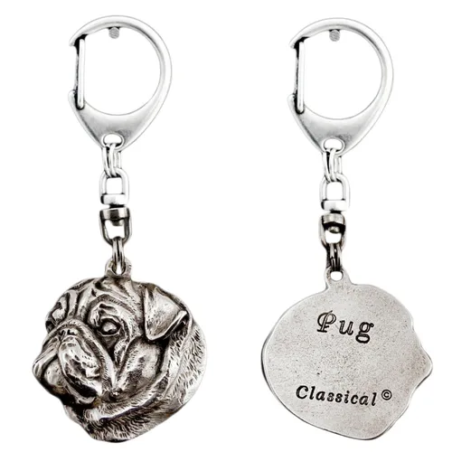 Mops, Carlin I - versilberter Hunde-Schlüsselanhänger, Taschendeko, Rucksackanhä