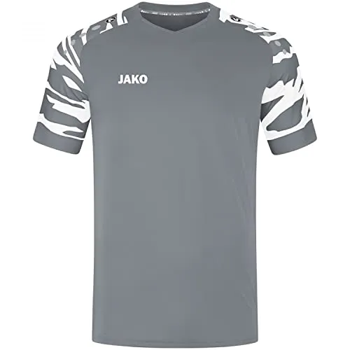 JAKO Herren Trikot Wild (Kurzarm) Steingrau/Weiß, M - Trikots mit körperbetonter Passform und KeepDry-Funktion, ideal für sportliche Aktivitäten. Hergestellt aus 90% recyceltem Polyester, umweltfreundlich und stylisch.