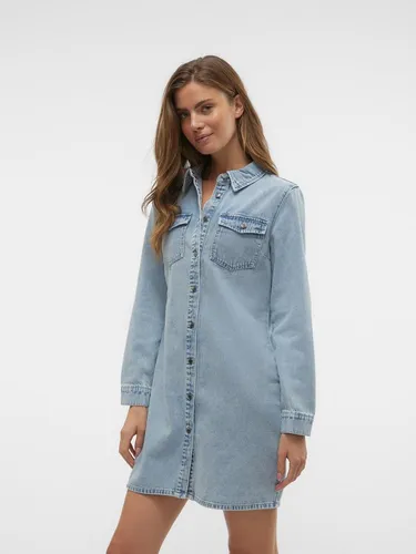 Vero Moda Jeanskleid VMJENNIE LS SHORT DENIM DRESS GA NOOS - Modisches Jeanskleid aus 90% Baumwolle, pflegeleicht und ideal für lässige Anlässe. Perfekte Passform in Größe XS (34) mit Brusttaschen und normalem Hemdkragen.