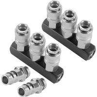 STAHLWERK 3-fach Druckluft-Verteiler | 35 bar Pneumatik-Verteiler - Anschluss- & Verbindungsstücke, ideal für den gleichzeitigen Betrieb von 3 Druckluftwerkzeugen mit robuster Aluminium- und Messing-Bauweise.