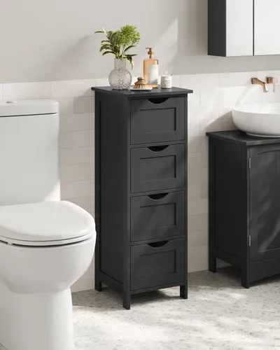 VASAGLE Badezimmerschrank, Badschrank, Beistellschrank mit 4 Schubladen, 30 x 30 x 82 cm, für Badezimmer, Wohnzimmer, Esszimmer, Küche, modern