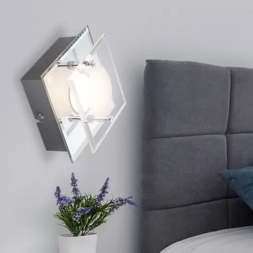 Dimmbare LED Design Wandleuchte aus Glas und Chrom - Moderne Wandleuchte für Wohn- und Badezimmer, dimmbar und mit warmem Licht. Ideal für stimmungsvolle Beleuchtung in jedem Raum.