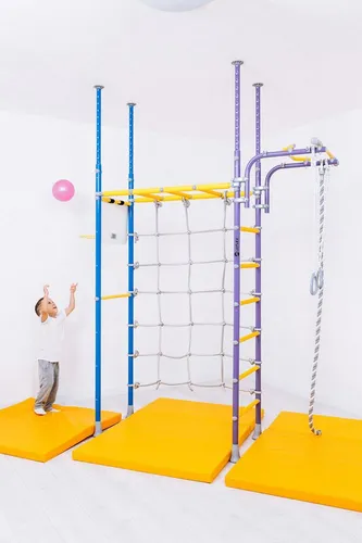 Jeflex Sprossenwand ClimbMaxx M3, Höhenverstellbar - Sprossenwand für Kinder, höhenverstellbar von 225 bis 280 cm, mit Kletterwand, Seilrutsche und Basketballbrett für vielseitigen Spielspaß und Förderung von Kraft und Koordination.