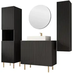 Mirjan24 Badmöbel-Set Nubia, Schwarz - Elegantes Badmöbel-Set aus Holzwerkstoff, inklusive grifflosen Waschbeckenschrank und Hängeschrank für optimale Raumausnutzung. Ideal für moderne Badezimmer.