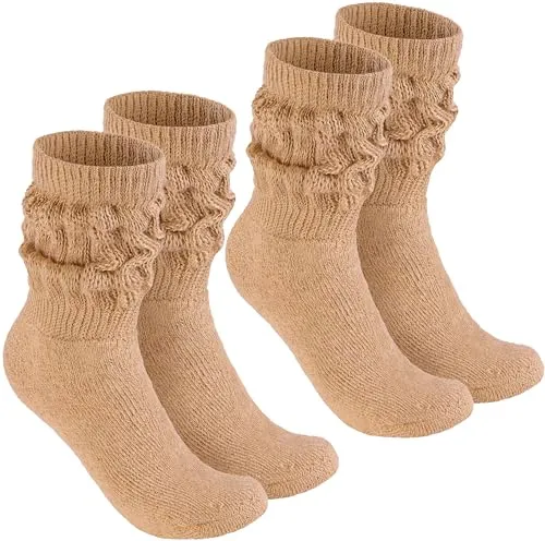 BRUBAKER 2 Paar Slouch Socken - Damen Schoppersocken für Fitness, Yoga, Workout, Gymnastik und Wellness - Knit Sportsocken für Frauen - Beige Größe 35-38