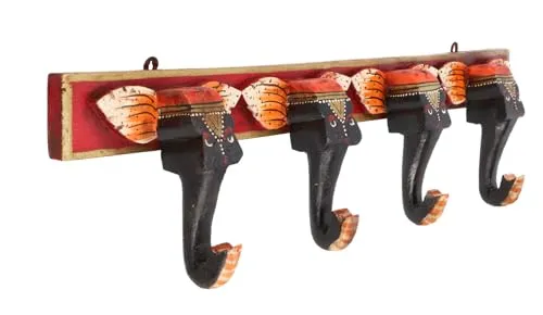 Langer Wandhaken Elefant aus Holz - Ethno Garderobe - Wandhaken aus Holz mit Elefanten-Motiv, fair gehandelt aus Indien, ideal für eine stilvolle und nachhaltige Garderobe.