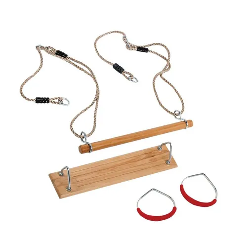 Wickey Spielturm-Spielzeugset Turngeräte-Set – Schaukel, Trapez, Ringe & Turnreck aus Holz, (Turngeräte Multiset Spielturm & Schaukel für Bewegung, Gleichgewicht & Kraft, 4-teiliges Komplettset - bewegungsfördernd & spaßorientiert zugleich), Hochwertige Materialien – robust & wetterfest - Belastbar bis je 70 kg
