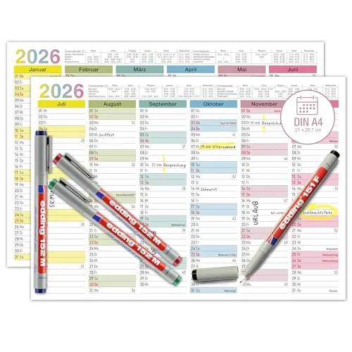 TOBJA abwischbarer Wandkalender 2026 A4 -