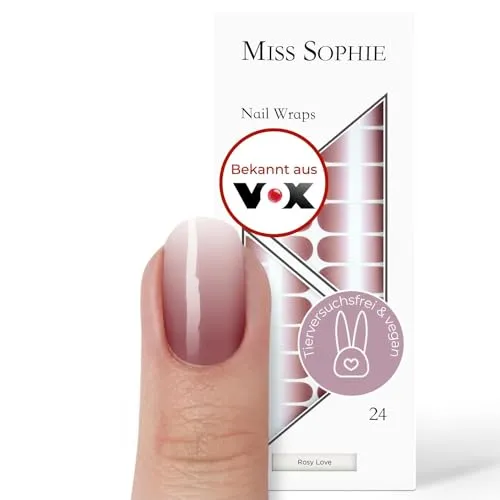 Miss Sophie Nagelfolie - Rosy Love - Farbverlauf, Nudetöne, Nail Wraps - 24 ultra-dünne selbstklebende langanhaltende Nagelfolien
