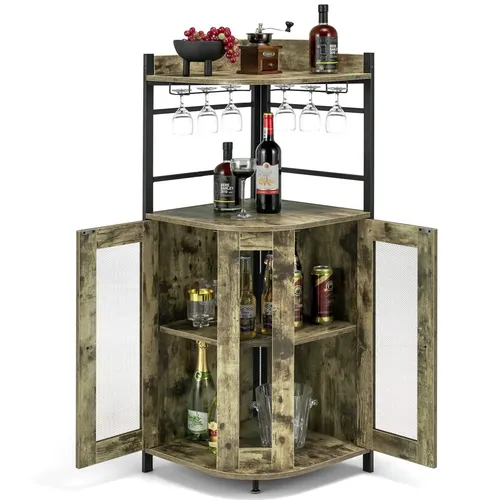 Weinbarschrank Eck-Barschrank mit Glashalter von Costway