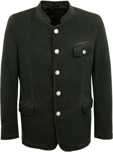 OS-Trachten Sakko 422004-3980 in Dunkelgrün - Elegantes Sakko mit Stehkragen und Knopfleiste. Zwei Seitentaschen bieten Funktionalität. Perfekt für festliche Anlässe oder den Alltag, vereint es traditionelle Eleganz mit modernem Design.