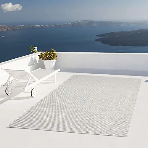 Taracarpet Outdoor Teppich Wetterfest Wohnzimmer Balkon Küchenteppich Flachgewebe Sisaloptik Einfarbig Uni Creme Weiss 140x200 cm