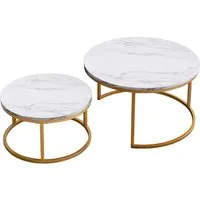 PXloue 2er Set Runde Couchtische – Platzsparende Nesting Tische mit Metallrahmen in Gold