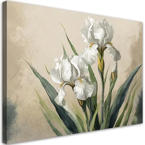 Feeby Leinwand Bilder - Weiße Blumen - Canvas 60x40 cm - Deko Wohnzimmer - Wandbilder Schlafzimmer - Deko Aesthetic - Wand Deko - Leinwand Groß - Deko Zimmer - Leinwandbilder XXL