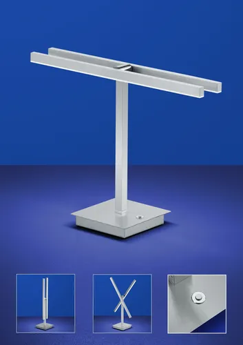 LED Tischleuchte Nickel Matt Chrom 1200 Lumen 49cm Tastdimmer 12W
