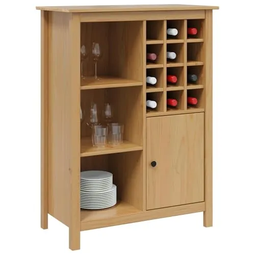 vidaXL Weinschrank HILL Honigbraun 79,5 x 40 x 107,5 cm – Stilvoller Stauraum für Weinliebhaber - Moderner Weinschrank aus massivem Kiefernholz in honigbrauner Farbe. Mit mehreren Fächern und einem schlanken Design ideal für eine ansprechende Präsentation deiner Weinsammlung.
