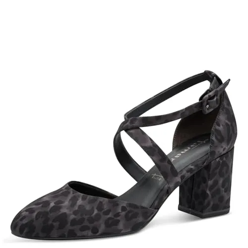 Tamaris Damen 1-24414-41 Pumps - Grey Leopard, 39 EU - Damen-Pumps mit elegantem Kreuzriemen und 70 mm Blockabsatz für stilvolle Eleganz und Stabilität. Die Touchit-Funktion sorgt für ein angepasstes, weiches Fußbett – ideal für Hochzeiten und festliche Anlässe.