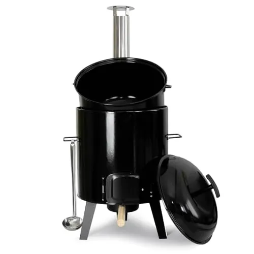 Emaille Ofen Gulaschkanone 16L Gulaschkessel bügel und Deckel Kasan Emaille Feuerstelle Campingofen Ungarischer Kesselgulasch Außenküche Eintopfofen emailliert Kesselgulasch Topf Küche Feldküche BBQ