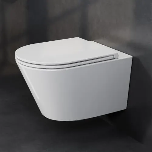 HOROW Wand WC Spülrandlos 52,5 cm lang mit WC-Sitz mit Absenkautomatik | Nanokeramik Hänge WC mit Effiziente 360° Wirbelspülung für Geräuscharm und wassersparend, Geeignet für Haupt- und Gästebäder