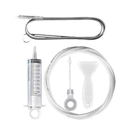 WYAN 5 Stück Kühlschrank Reinigungsset, Kühlschrank Abfluss Reinigung | Kunststoff +Edelstahl, 100ml Spritze, Eiskratzer, Ablaufstab, 1,5m Reinigungsrohr, zur Reinigung des Kühlschrankabflusses