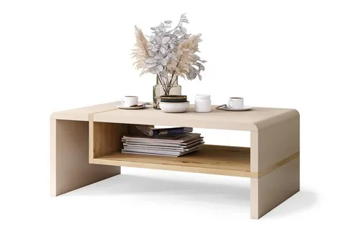 designimpex Folk Couchtisch Beige/Eiche Artisan 100x60 cm – Stilvoller Wohnzimmertisch mit Ablage - Praktischer Couchtisch (100 x 60 x 40 cm) mit zusätzlicher Ablagefläche für Ordnung im Wohnzimmer. Ideal für kleine Räume, modern und robust – passt zu jedem Einrichtungsstil.