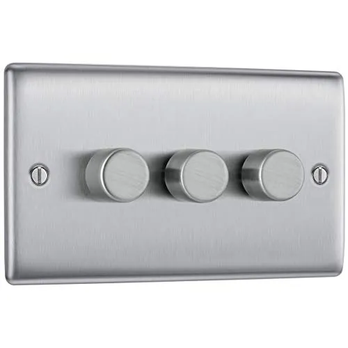 BG Electrical NBS83P-01 intelligenter Dreifach-Dimmer-Lichtschalter, gebürsteter Stahl, 2-Wege, 8,6 x 4,5 x 14,6 cm