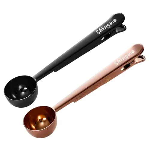 Kaffeelöffel mit Beutelclip, multifunktionaler Milchpulver-Messlöffel, 20 ml (schwarz + rotgold)