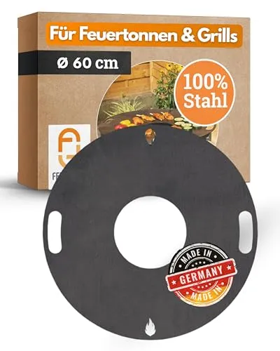 Feuerfest 123 Grillplatte rund I Ø 60cm I Feuerplatte aus Feinkorn-Stahl I Massive Plancha-Platte mit 4mm Stärke I Grillaufsatz für Feuerschale, Feuertonne, BBQ-Grilltonne & Kugelgrill
