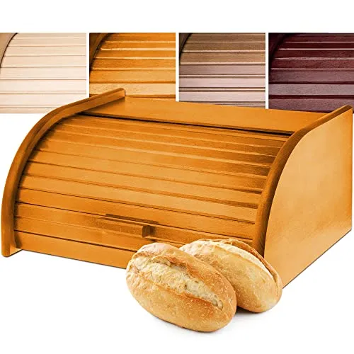 KADAX Brotkasten aus hochwertigem Holz mit Rolldeckel – stilvolle Brotaufbewahrung (Beige)