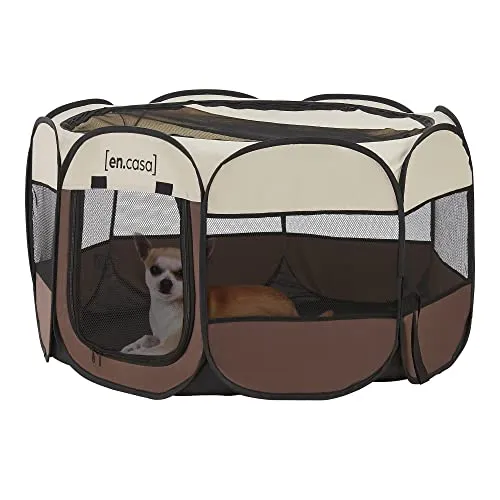 [en.casa] Hundelaufstall Telford - Pop Up für Hunde und Kleintiere - Robuster Hundelaufstall für Innen- und Außenbereich, einfach aufbaubar dank Pop-Up System. Faltbar und transportabel, ideal für Welpen und andere Kleintiere.